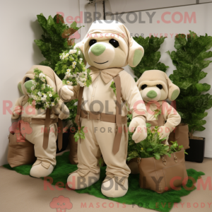 Maskotkarakter av en beige...