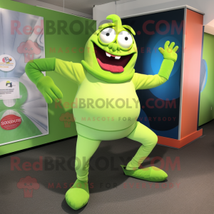 Lime Green Contortionist mascot costume character dressed with a Running Shorts and Cummerbunds