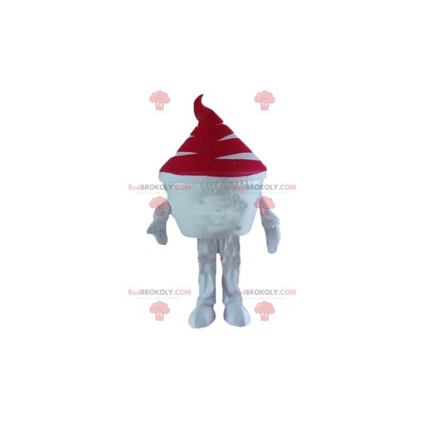 Ice cream pot mascotte wit en rood ijs - Eten mascotte - REDBROKO_03768 - RedBrokoly.com