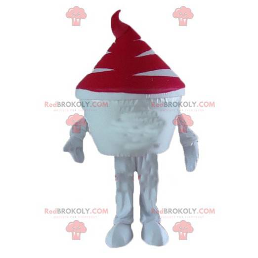 Mascote do pote de sorvete sorvete branco e vermelho -