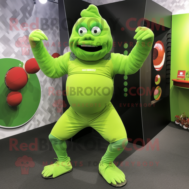 Lime Green Contortionist mascot costume character dressed with a Running Shorts and Cummerbunds Lime Green Contortionist mascot costume character dressed with a Running Shorts and Cummerbunds