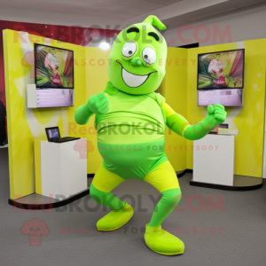 Lime Green Contortionist mascot costume character dressed with a Running Shorts and Cummerbunds