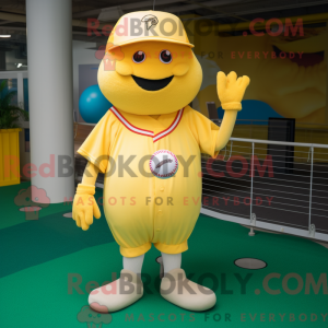 Maskot-karakter av en gul...
