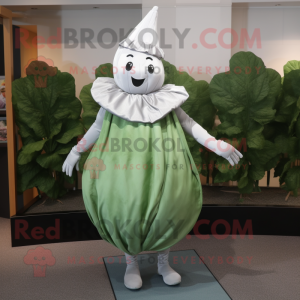 Silver Spinach mascot costume character dressed with a Dress and Cummerbunds