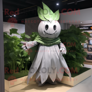 Silver Spinach mascot costume character dressed with a Dress and Cummerbunds