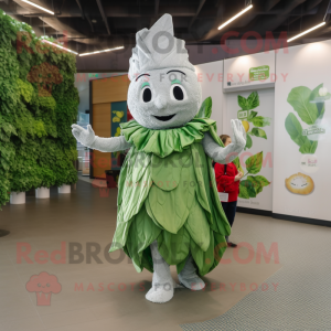 Silver Spinach mascot costume character dressed with a Dress and Cummerbunds