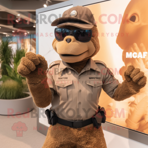 Brown Marine Recon mascot costume character dressed with a Polo Shirt and Hats