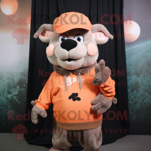 Peach Wild Boar mascot costume character dressed with a Sweater and Berets