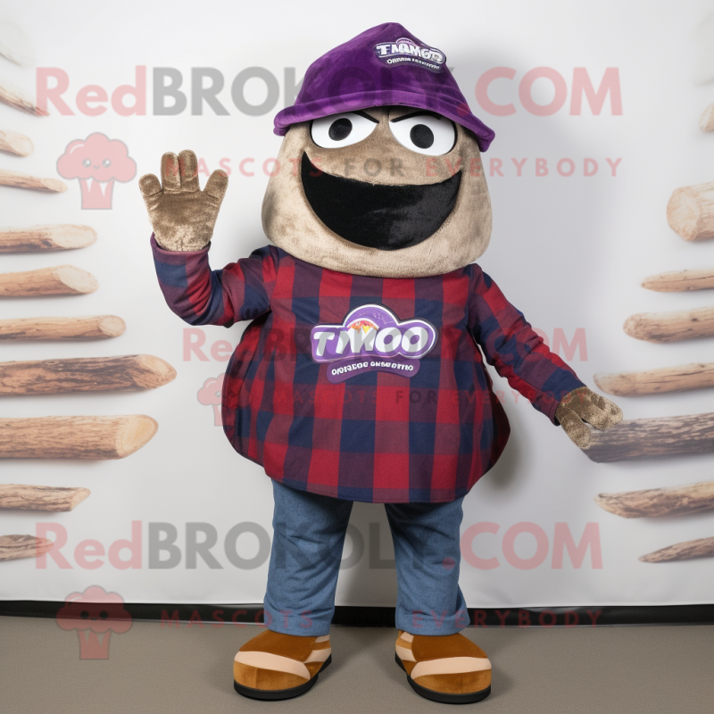 Purple Tacos mascot costume character dressed with a Flannel Shirt and Anklets Purple Tacos mascot costume character dressed with a Flannel Shirt and Anklets