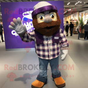 Purple Tacos mascot costume character dressed with a Flannel Shirt and Anklets