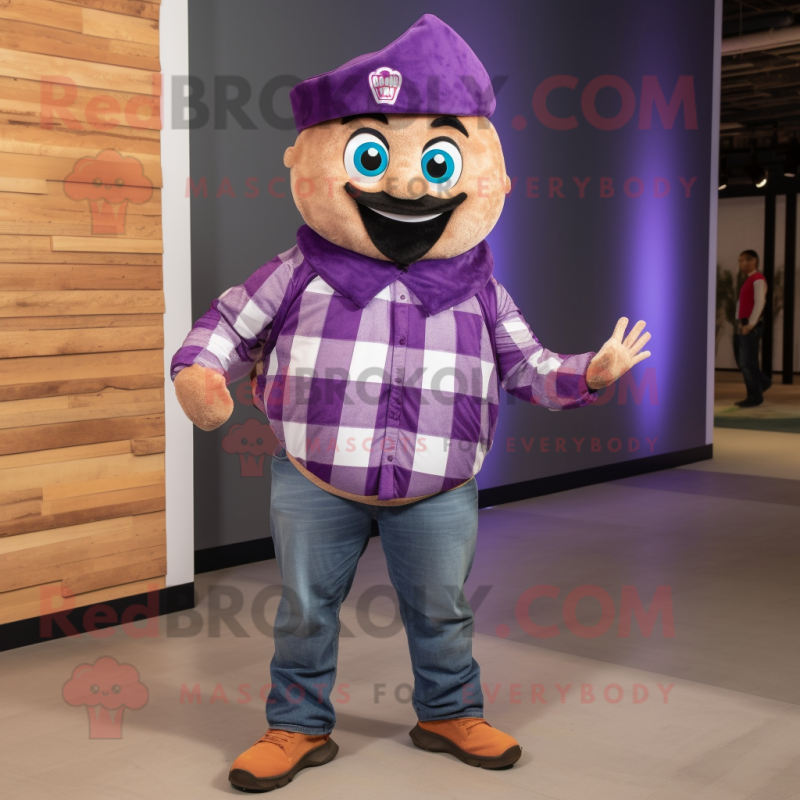 Purple Tacos mascot costume character dressed with a Flannel Shirt and Anklets Purple Tacos mascot costume character dressed with a Flannel Shirt and Anklets