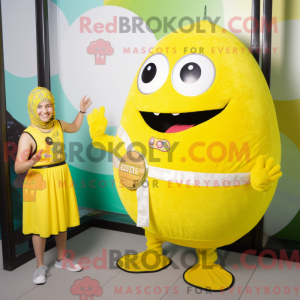 Maskot karakter av en gul...