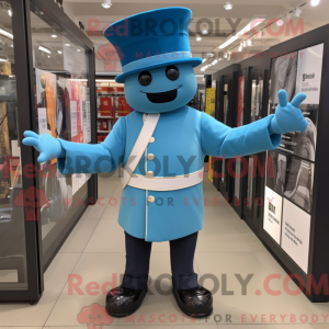 Maskotkarakter av en cyan...