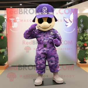 Purple Air Force Soldier mascot costume character dressed with a Joggers and Headbands