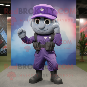 Purple Air Force Soldier mascot costume character dressed with a Joggers and Headbands