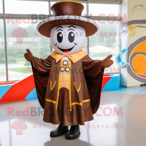 Brown Ring Master mascot costume character dressed with a Raincoat and Hair clips