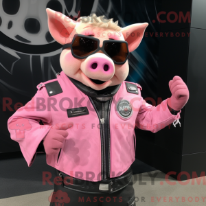 Maskotkarakter av en rosa...