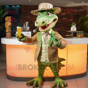 Tan Crocodile mascot costume character dressed with a Cocktail Dress and Ties