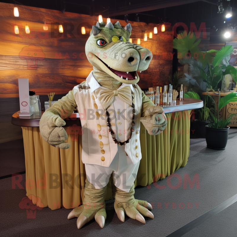 Tan Crocodile mascot costume character dressed with a Cocktail Dress and Ties