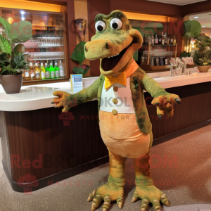 Tan Crocodile mascot costume character dressed with a Cocktail Dress and Ties
