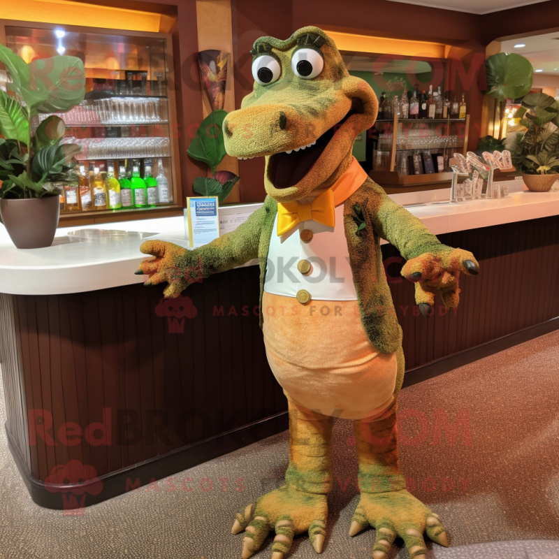 Tan Crocodile mascot costume character dressed with a Cocktail Dress and Ties