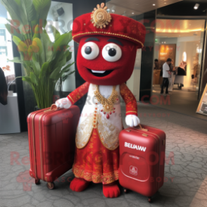 Red Biryani mascot costume character dressed with a Wedding Dress and Briefcases