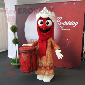 Red Biryani mascot costume character dressed with a Wedding Dress and Briefcases