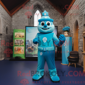 Maskotfigur av et cyan irsk...