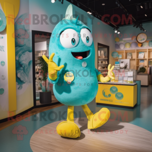 Teal Lemon mascot costume character dressed with a Shorts and Watches
