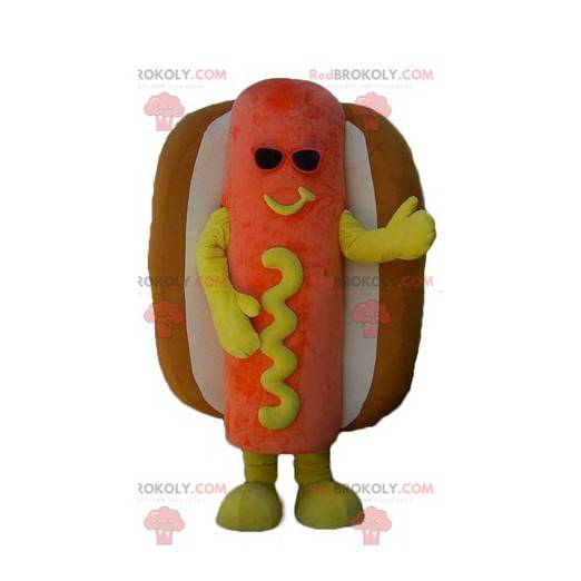 Obří oranžově žluté a hnědé hot dog maskot - Redbrokoly.com