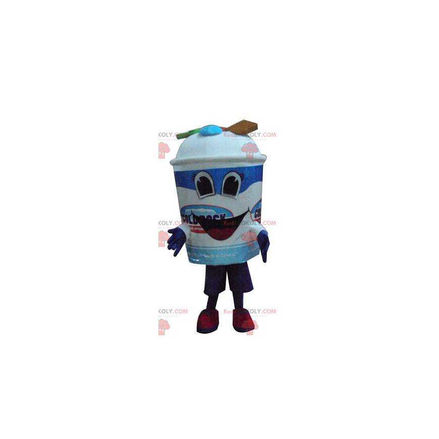 Mascot gigante helado azul y blanco con caramelo -