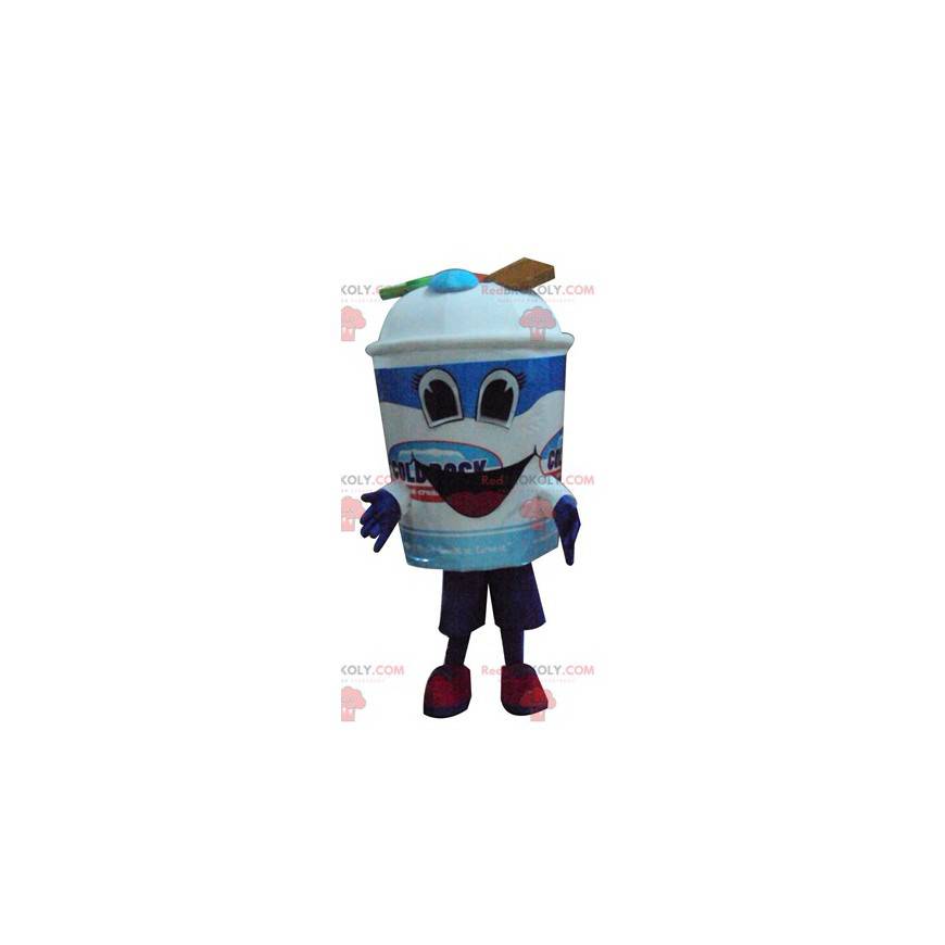 Mascote gigante do sorvete azul e branco com bala -