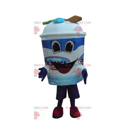 Mascotte de pot de glace géant bleu et blanc avec des bonbons -