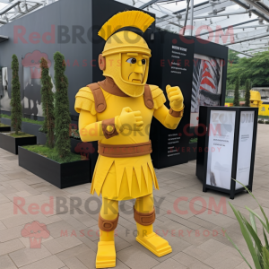 Yellow Roman Soldier mascot costume character dressed with a Trousers and Headbands