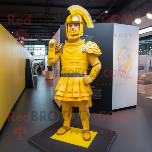 Yellow Roman Soldier mascot costume character dressed with a Trousers and Headbands