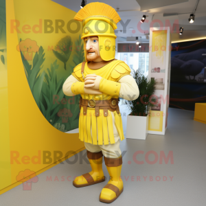 Yellow Roman Soldier mascot costume character dressed with a Trousers and Headbands