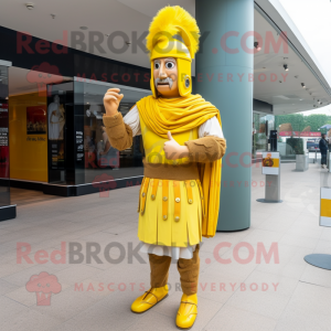 Yellow Roman Soldier mascot costume character dressed with a Trousers and Headbands