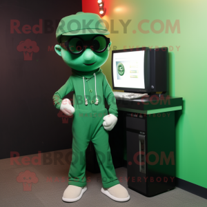 Grön dator maskotdräkt...