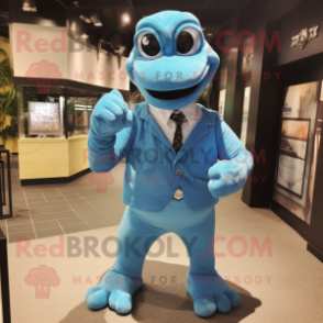 Sky Blue Titanoboa mascot costume character dressed with a Blazer and Bracelet watches