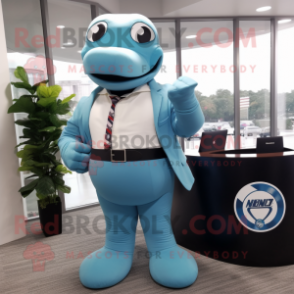 Sky Blue Titanoboa mascot costume character dressed with a Blazer and Bracelet watches