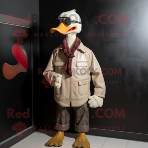 Beige Muscovy Duck mascot costume character dressed with a Leather Jacket and Pocket squares