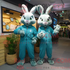 Maskotkarakter av en cyan...