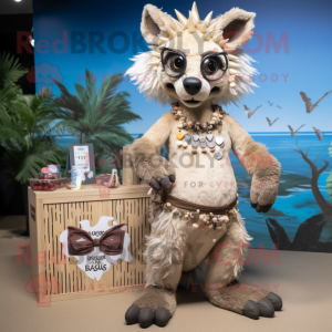 Beige Hyena mascot costume character dressed with a Bikini and Keychains