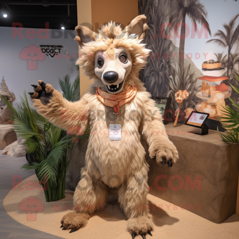 Beige Hyena mascot costume character dressed with a Bikini and Keychains