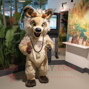 Beige Hyena mascot costume character dressed with a Bikini and Keychains