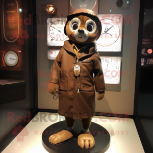 Brown Hourglass mascot costume character dressed with a Bomber Jacket and Shawl pins