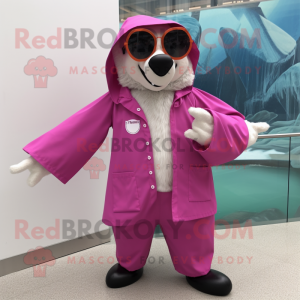 Pink Badger mascot costume character dressed with a Raincoat and Sunglasses