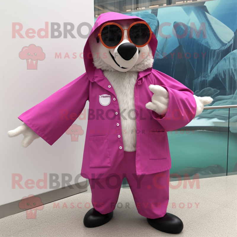 Pink Badger mascot costume character dressed with a Raincoat and Sunglasses Pink Badger mascot costume character dressed with a Raincoat and Sunglasses