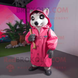 Pink Badger mascot costume character dressed with a Raincoat and Sunglasses
