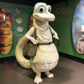 Cream Anaconda mascot costume character dressed with a A-Line Skirt and Messenger bags